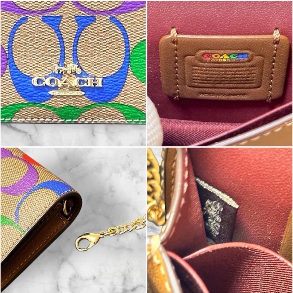 COACH Rainbow Signature canvas convertible mini wallet golden Chain - Picture 15 of 16